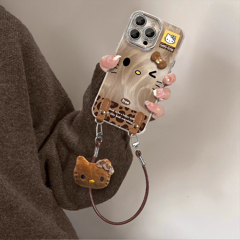 自带镜头膜适用苹果17promax手机壳新女款iphone16pro保护套高级感15pm咖色kt猫蝴蝶结挂绳14超火13爆款12潮