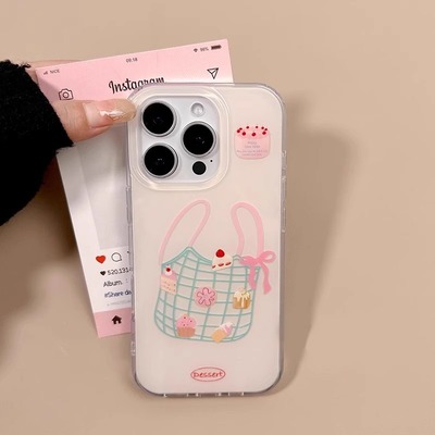 适用苹果16promax手机壳新款创意蛋糕袋子iPhone15全包防摔16pro可爱小清新硅胶14高级感女13pm超薄外保护套