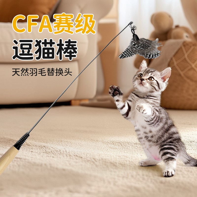 CFA赛级天然羽毛逗猫棒