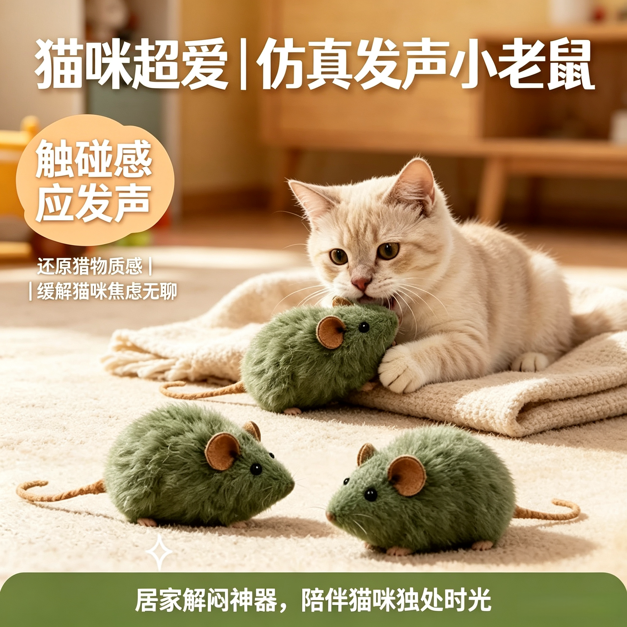 仿真发声老鼠毛绒玩具猫咪智能互动玩偶内置录音装置可爱小老鼠