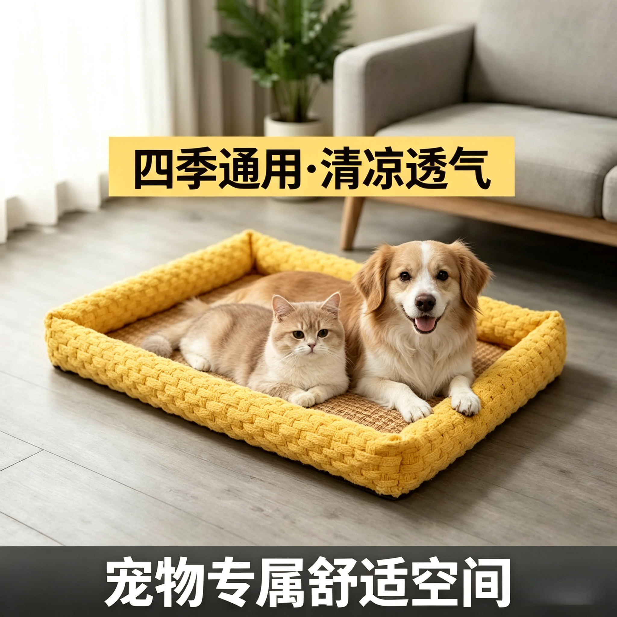 手工编织猫狗垫子四季通用清凉透气柔软舒适宠物床垫猫窝狗窝垫