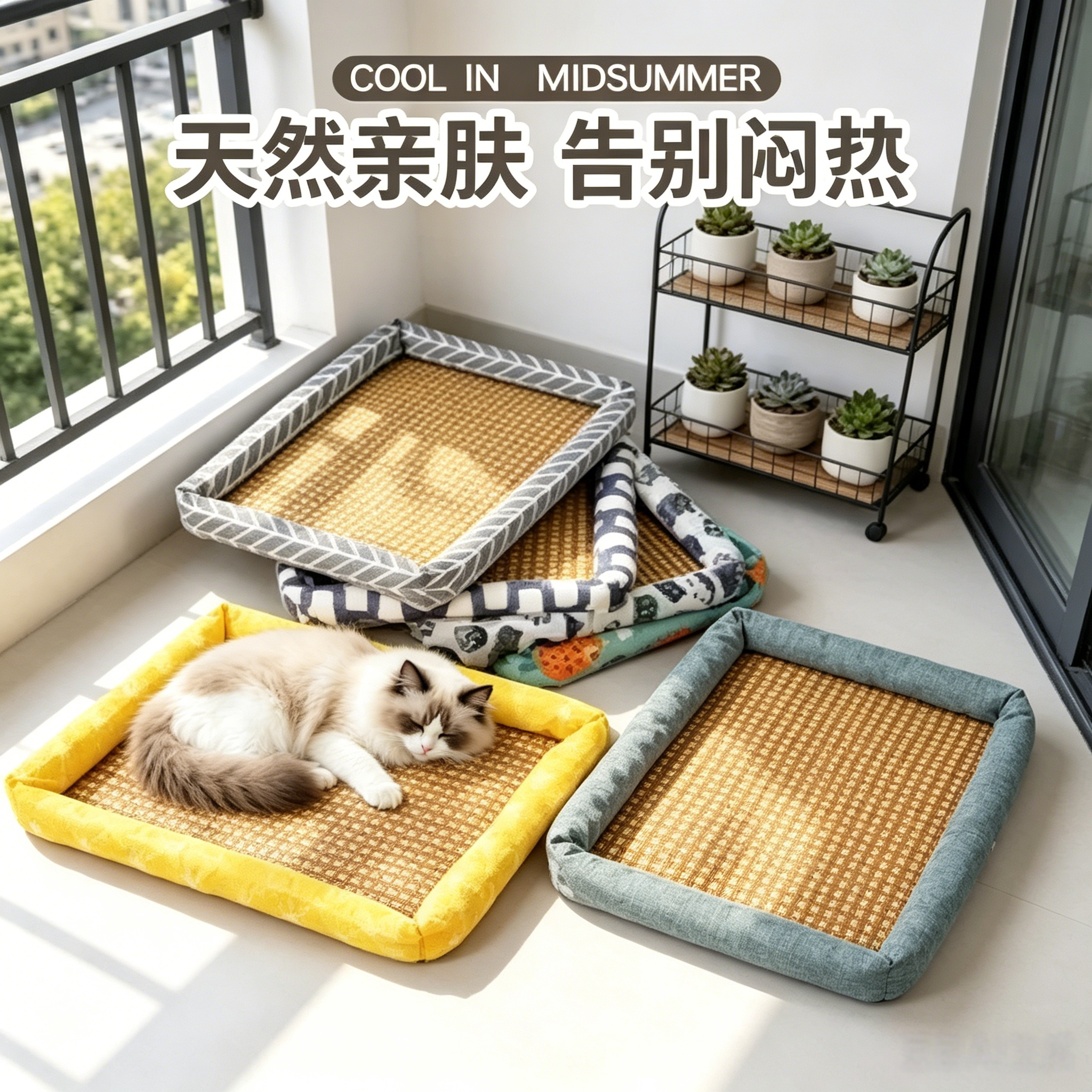 夏季猫狗通用宠物垫子四季通用方形卡通图案宠物舒适窝垫持久凉爽