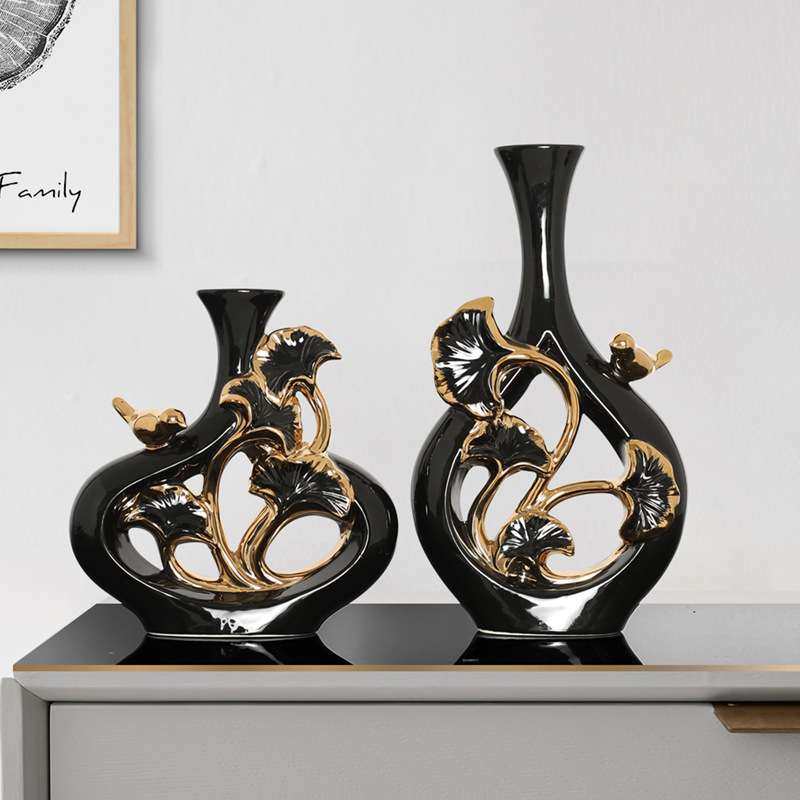 新中式银杏花瓶陶瓷工艺品摆件家居玄关书房办公室客厅软装饰品