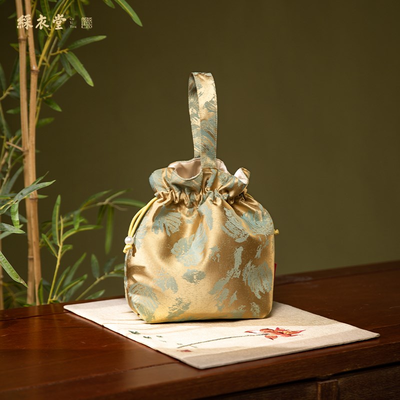 彩衣堂国风芭蕉新中式手提手拎拉链汉服包束口包女配旗袍汉服水墨