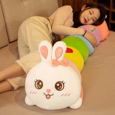 彩虹小兔子毛毛虫毛绒玩具抱枕女生睡觉抱着的公仔玩偶夹腿长条枕