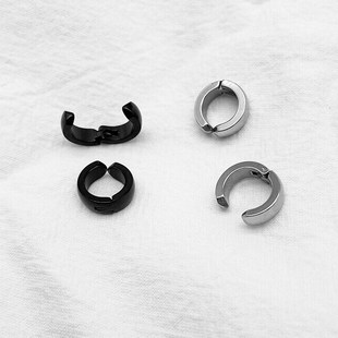 白敬亭同款无耳洞耳夹男钛钢黑白环形素圈无痛耳环女简约耳骨夹潮