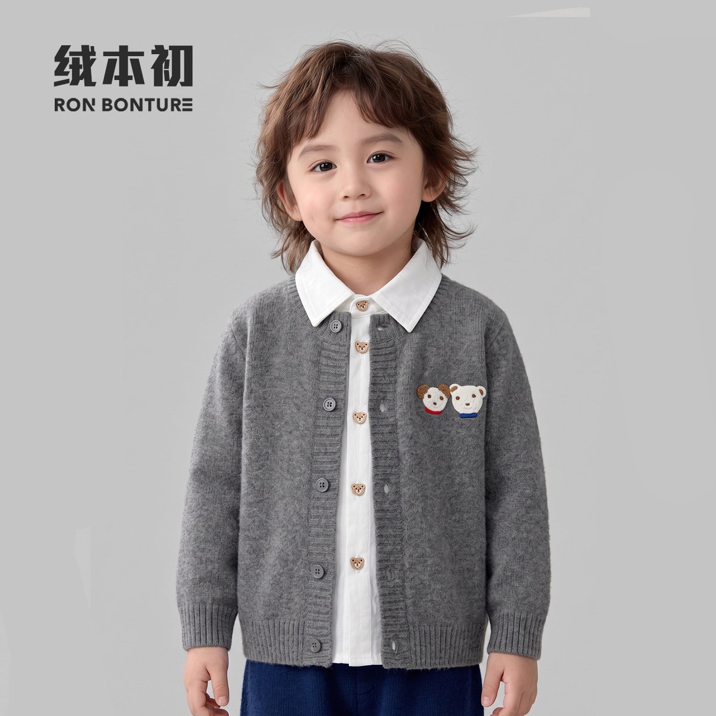 绒本初美式卡通刺绣儿童羊绒开衫