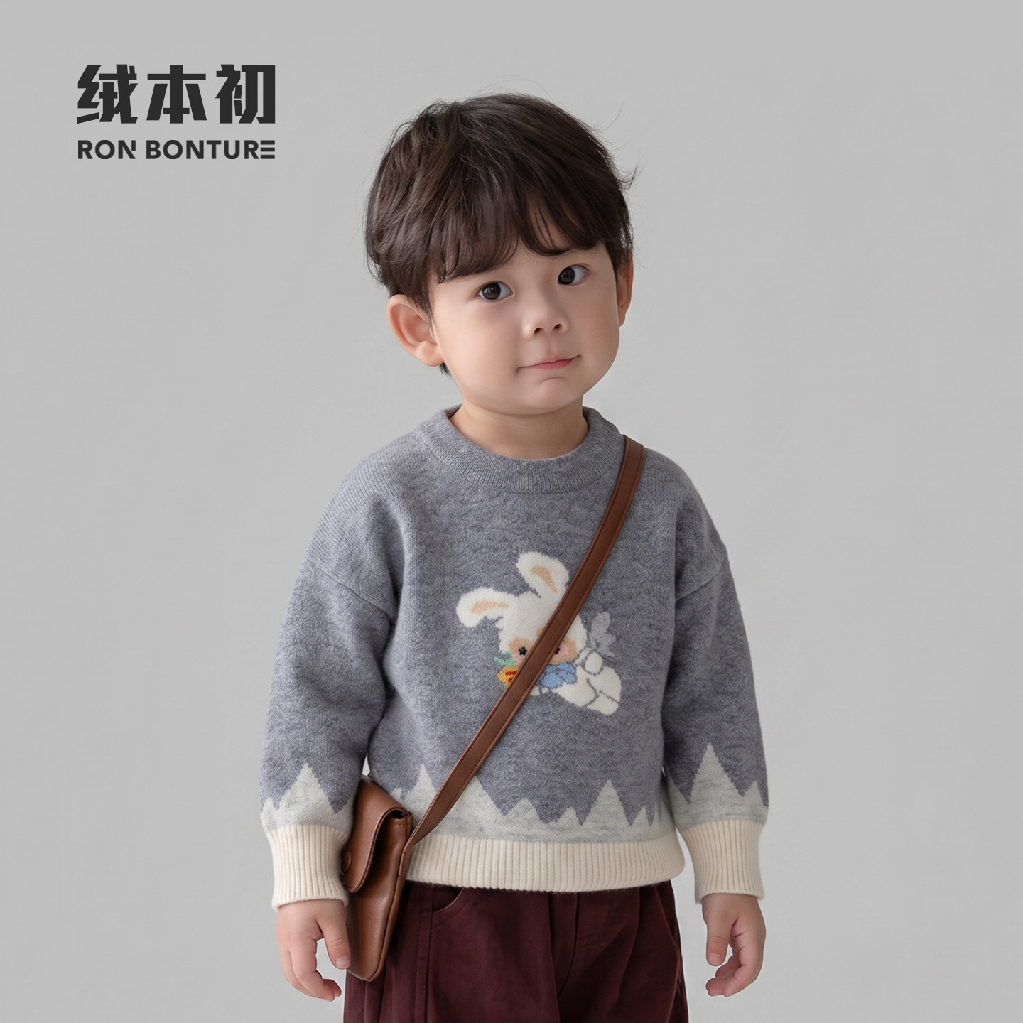 绒本初-儿童小兔子提花羊绒套衫