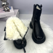 2025秋冬加绒马丁靴女冬羊毛内里保暖厚底短靴防滑棉靴烟筒短靴