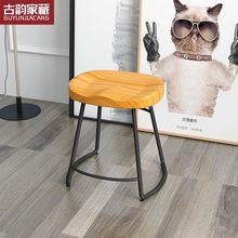 咖啡厅时尚现代简约北欧轻奢吧台椅铁艺网红实木高脚凳家用酒吧椅
