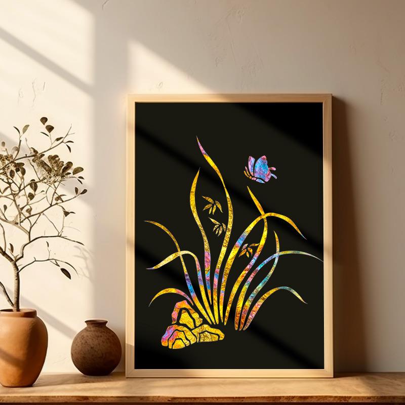 非遗手工diy金箔画材料包烧箔画烧泊国风梅兰竹菊四君子暖场活动