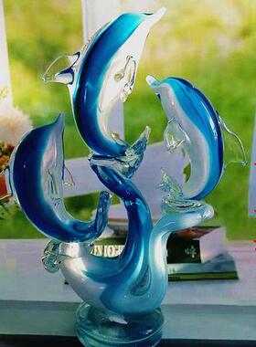 水晶琉璃摆件海豚客厅创意桌面玻璃工艺品电视柜家居饰品