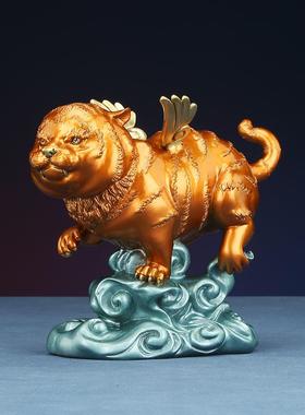 铜欣祥 彩铜老虎摆件 家居办公室装饰生肖虎桌面工艺品 如虎添翼