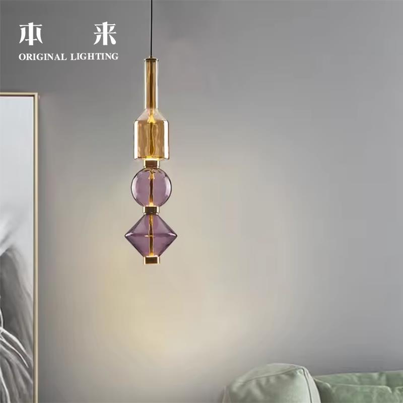北欧现代卧室床头玻璃小吊灯个性创意设计师餐厅吧台玄关氛围吊灯