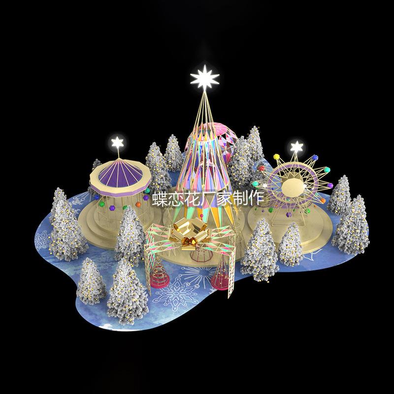 蝶恋花圣诞方案设计商场大型DP点亚克力极光卡通圣诞主题雕塑制作