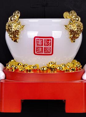 聚宝盆摆件玉石工艺品 元宝金蟾 家居客厅收银台装饰工艺礼品