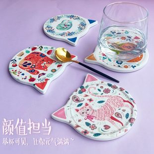家用耐高温防烫猫咪软木隔热垫垫吸水 垫酒吧陶瓷杯垫垫子森系套装