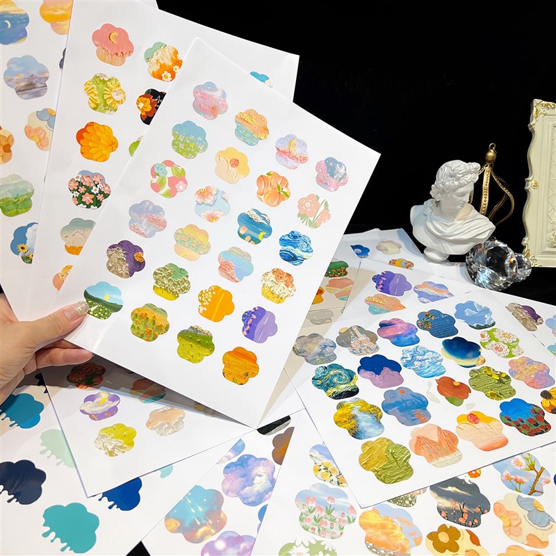 奶油皇后幻彩镭射渐变油画爱心雪花猫爪棒贴纸手工水晶滴胶diy