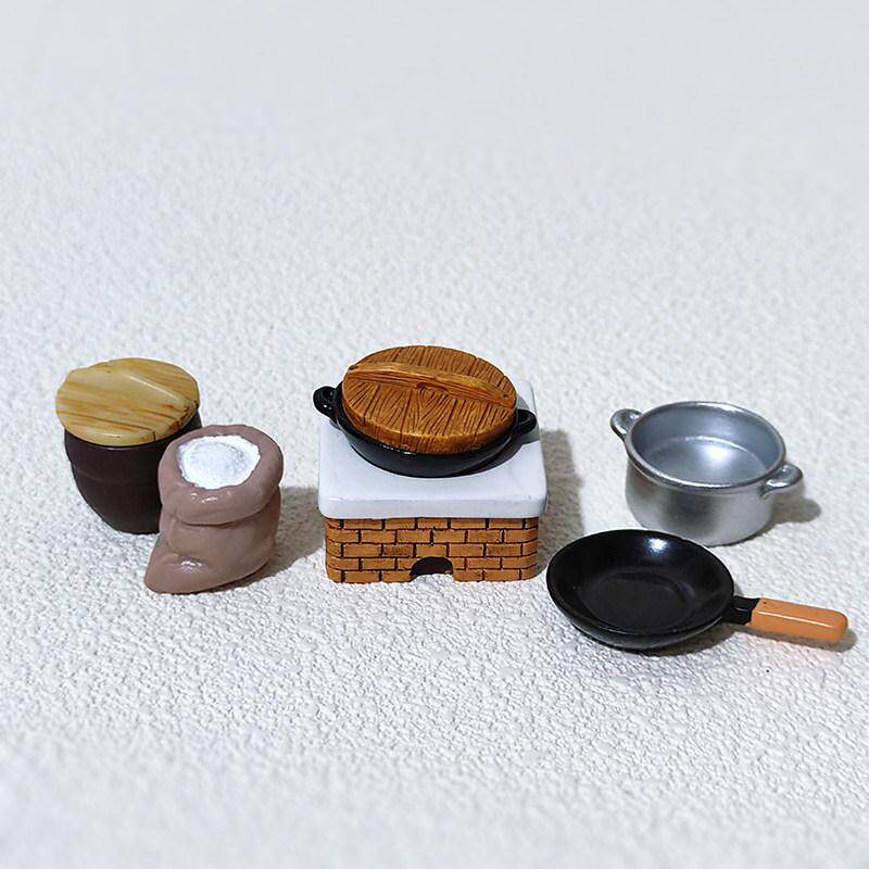 仿真迷你瓦斯炉水缸米袋铁锅道具模型摆件微景观扮家家酒装饰造景