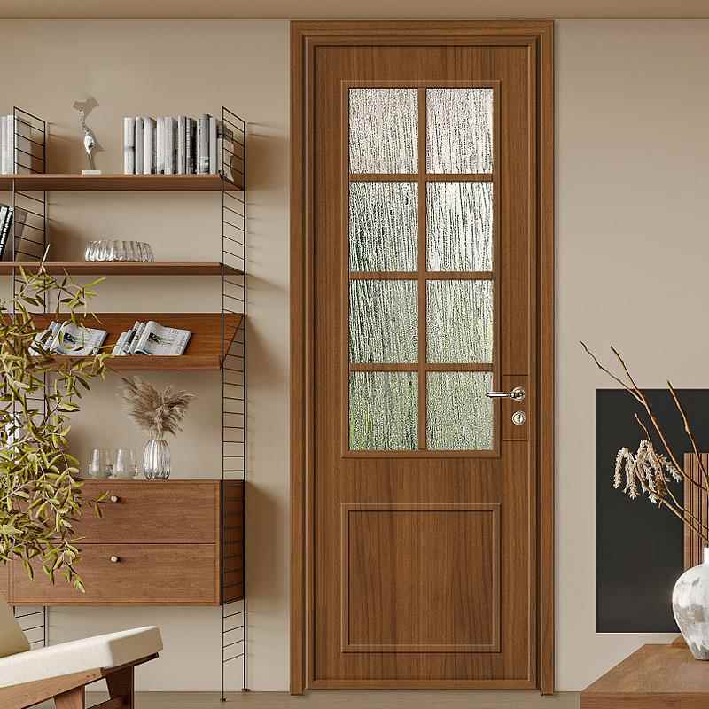 实木卧室门中古风玻璃门定制原木色新中式卫生间门厨房门平开门