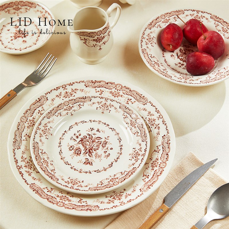 LID Home古典玫瑰陶瓷餐具盘子碗咖啡杯碟组茶杯红黑Bitossi 同厂