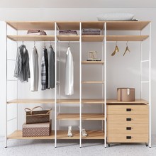 铁艺实木衣柜家用卧室衣橱简易无门步入式开放式挂衣架落地衣帽间