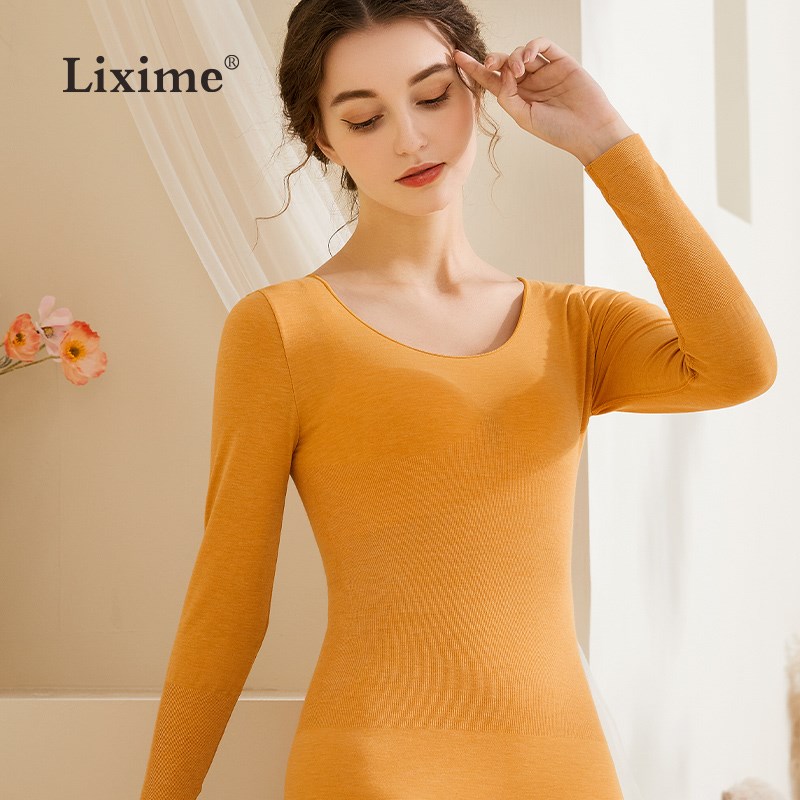 林夕梦无痕发热保暖内衣女士秋衣秋裤套装薄款美体防静电打底衫