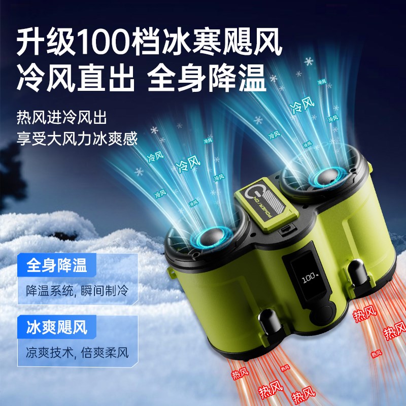 户外随身usb小型风扇挂腰风扇超长续航避暑神器空调双扇叶大风力