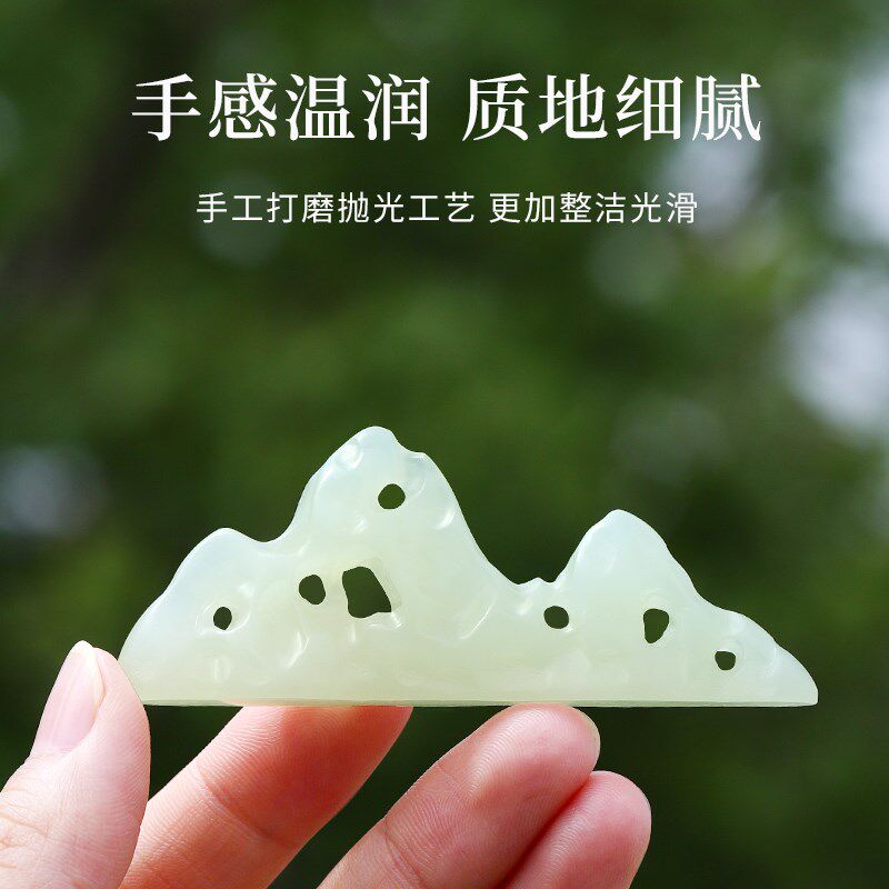 天然青玉石毛笔笔搁笔山笔架笔托天然原石料传统手工雕刻古风仿太