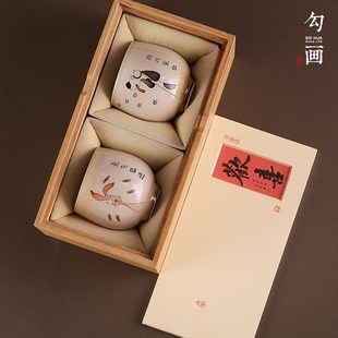 十二生肖茶杯手绘粗陶茶具高颜值女士景德镇窑变主人杯 勾画茶器
