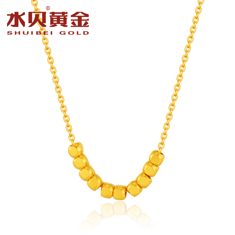 水贝黄金小方糖项链足金999按克