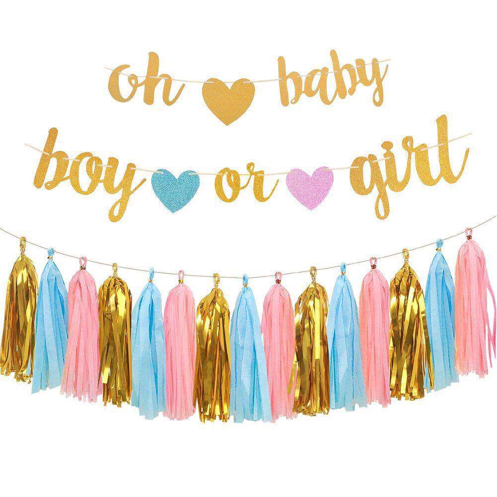 时尚节日派对装饰 宝宝性别揭示派对流苏拉花套装 BOY OR GIRL