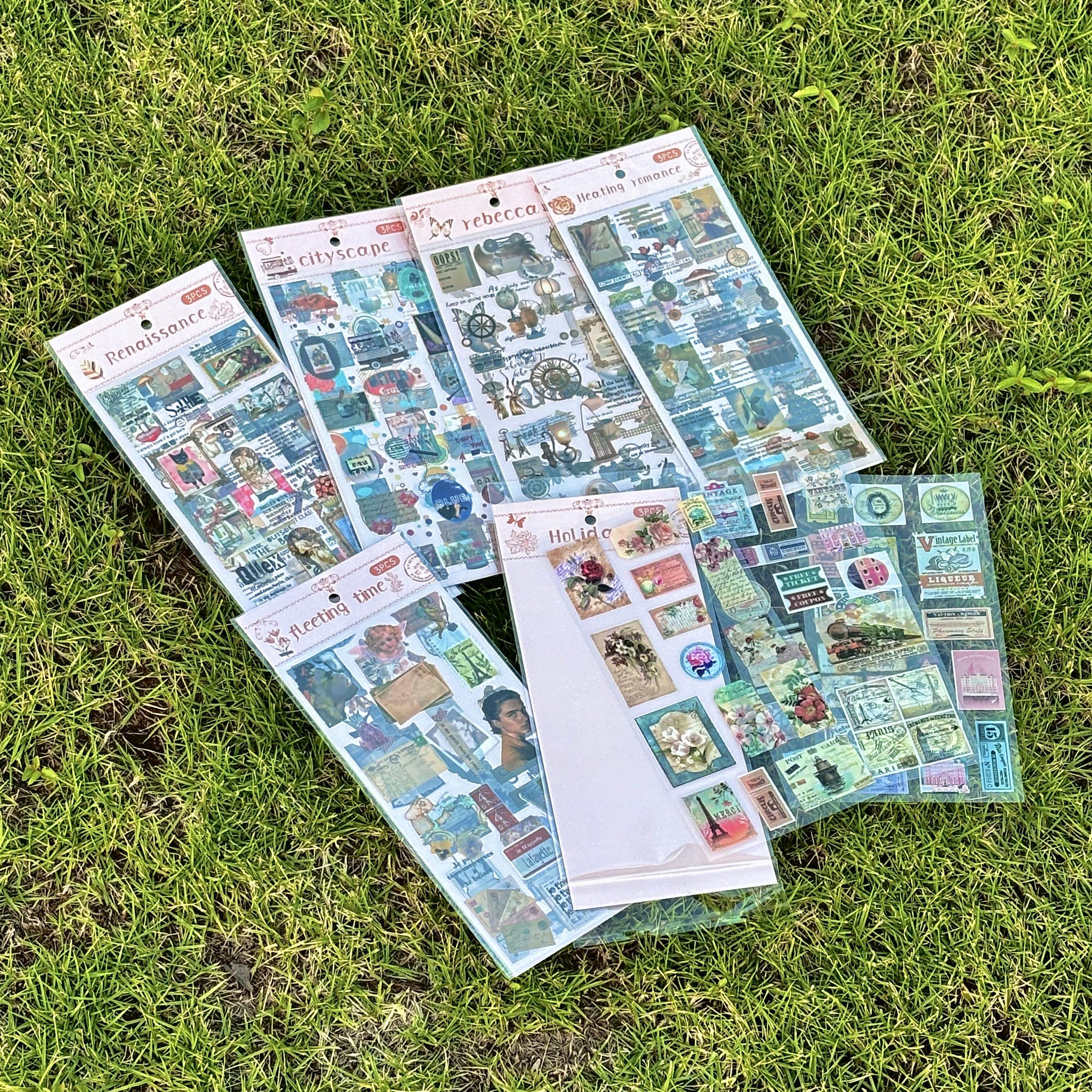 6包 摩登时代 PET复古贴纸10*20cm 花色各一 3张/包