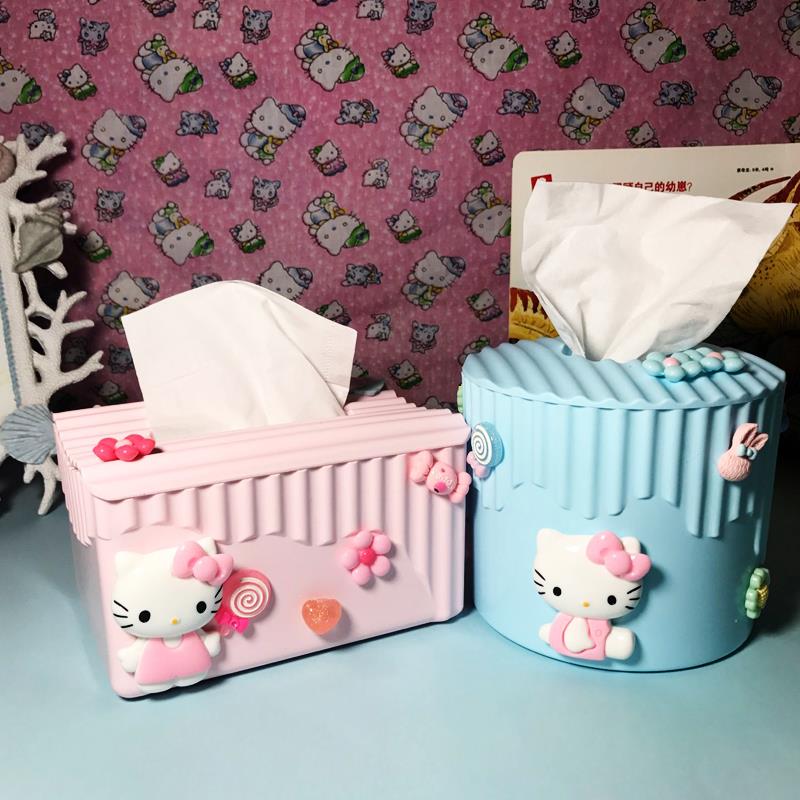 卡通可爱车载家用纸巾盒桌面收纳盒女孩粉嫩纸抽箱卷纸纸巾盒纸盒