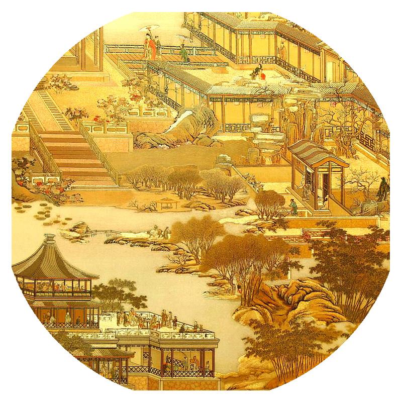 清明上河图墙纸自粘金色墙贴纸祥云金箔自贴新中式佛堂背景墙壁纸