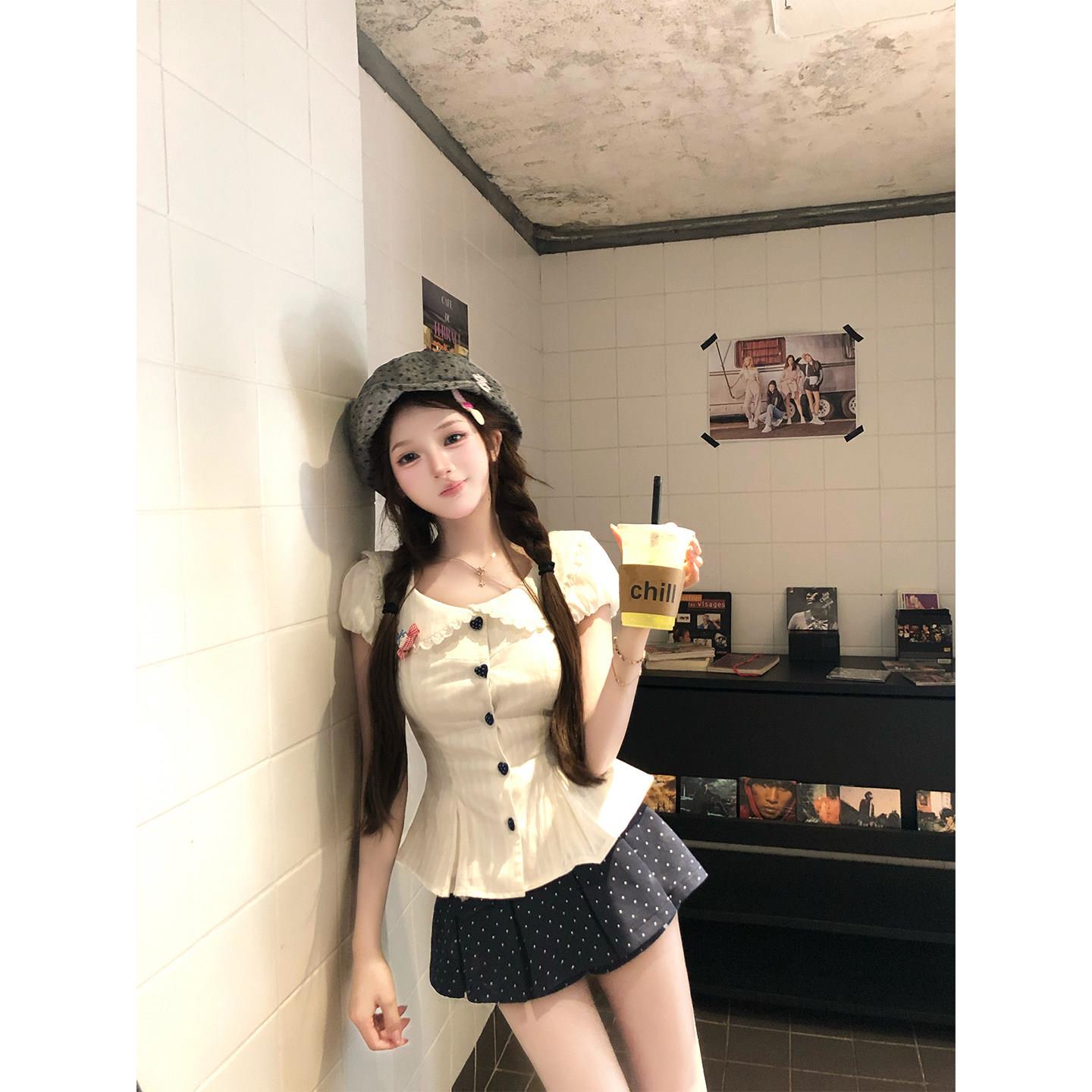 【瑞茜】海盐奶盖 春夏纯欲辣妹风短袖衬衫上衣裙子 R66582-1H