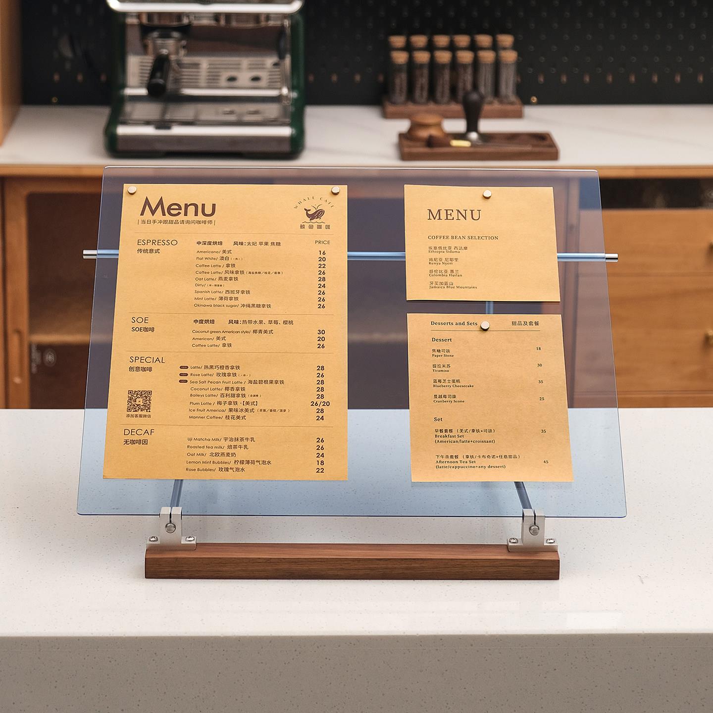 高级感光轴菜单架桌面菜单展示牌透明亚克力餐厅点餐立牌广告架子