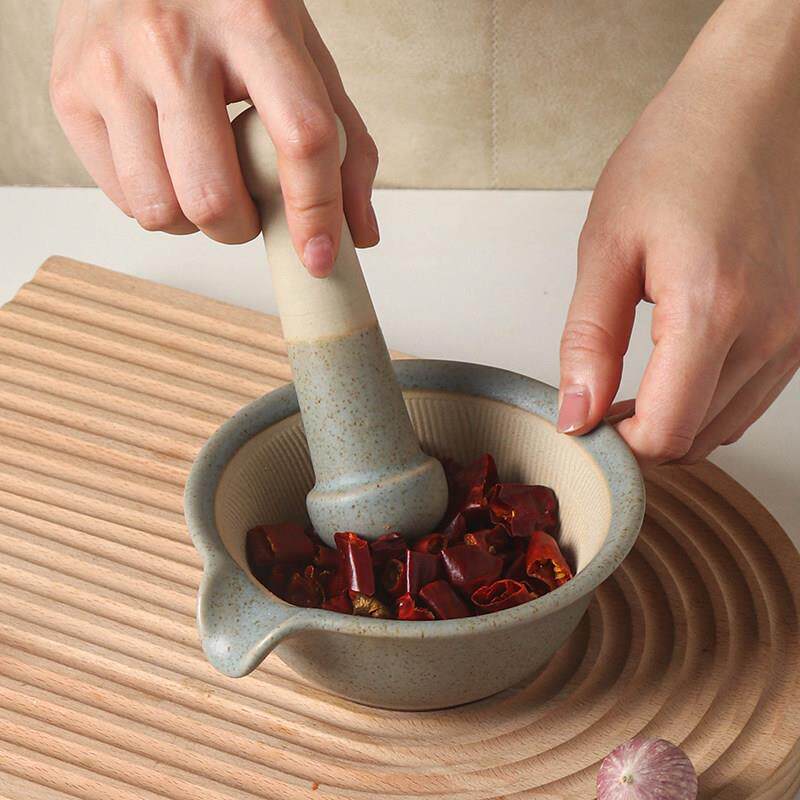 中式婴儿辅食捣碎器家用陶瓷研磨碗厨房捣蒜臼手动研磨器磨米糊碗