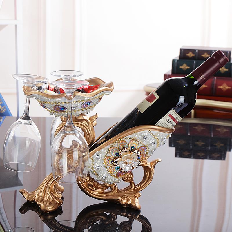 欧式红酒架摆件客厅酒柜奢华装饰品高脚红酒杯架创意家用酒瓶架