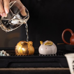 饰精品可养个性 创意变色兔子茶宠摆件玉兔金兔茶桌茶台茶盘装 茶玩