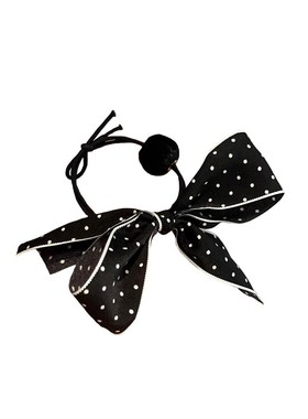 波点蝴蝶结绒球发绳法式黑色百搭扎马尾皮筋头绳发饰秋冬新款发圈