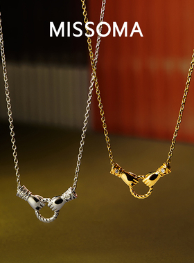 小章鱼同款 Missoma手拉手金色迷你吊坠滑动扣小众执子之手女项链