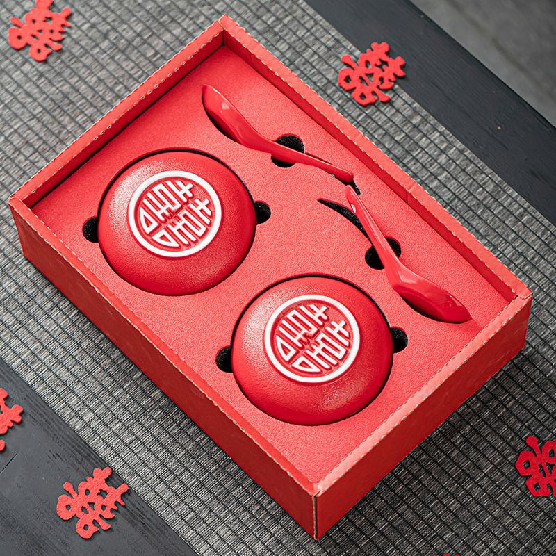 喜碗结婚对碗红碗一对碗筷套装红色喜杯改口敬茶杯茶具婚庆礼物