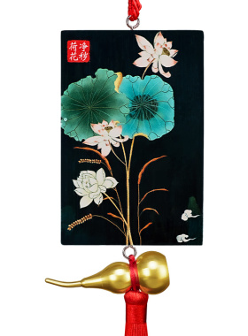 五帝钱卫生间荷花图葫芦挂件大门对厕所卧室厨房门对门吉祥结挂饰