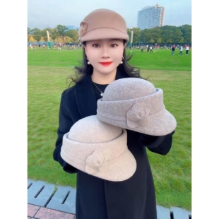 中老年女士帽子冬季复古羊毛呢帽妈妈洋气马术帽保暖显脸小鸭舌帽