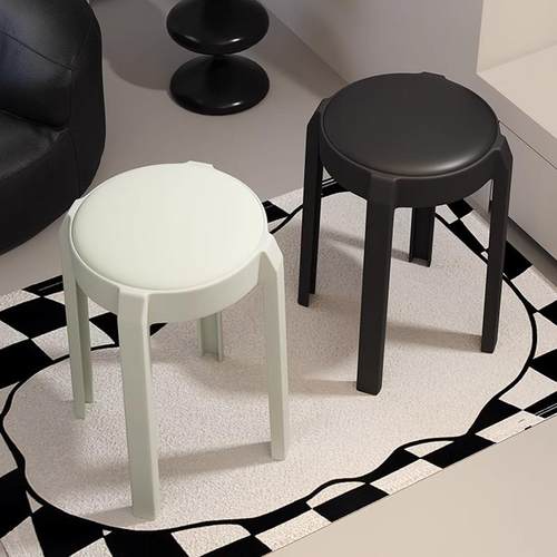 软包塑料皮革凳子家用简约板凳餐厅简约可叠放吃饭凳子商用高板凳