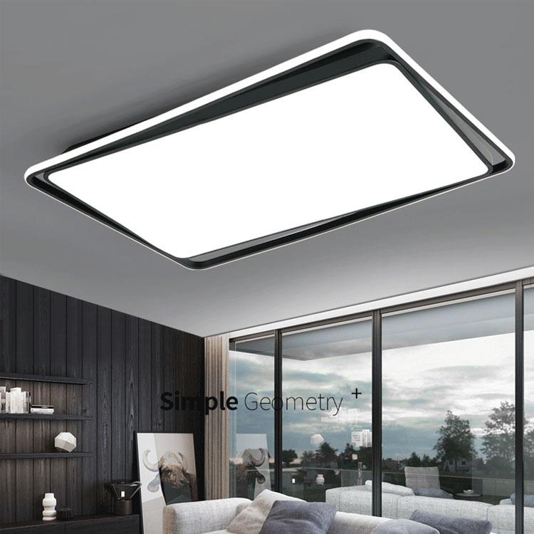 北欧风格led吸顶灯现代简约长方形客厅灯黑白卧室灯具大气铁艺灯