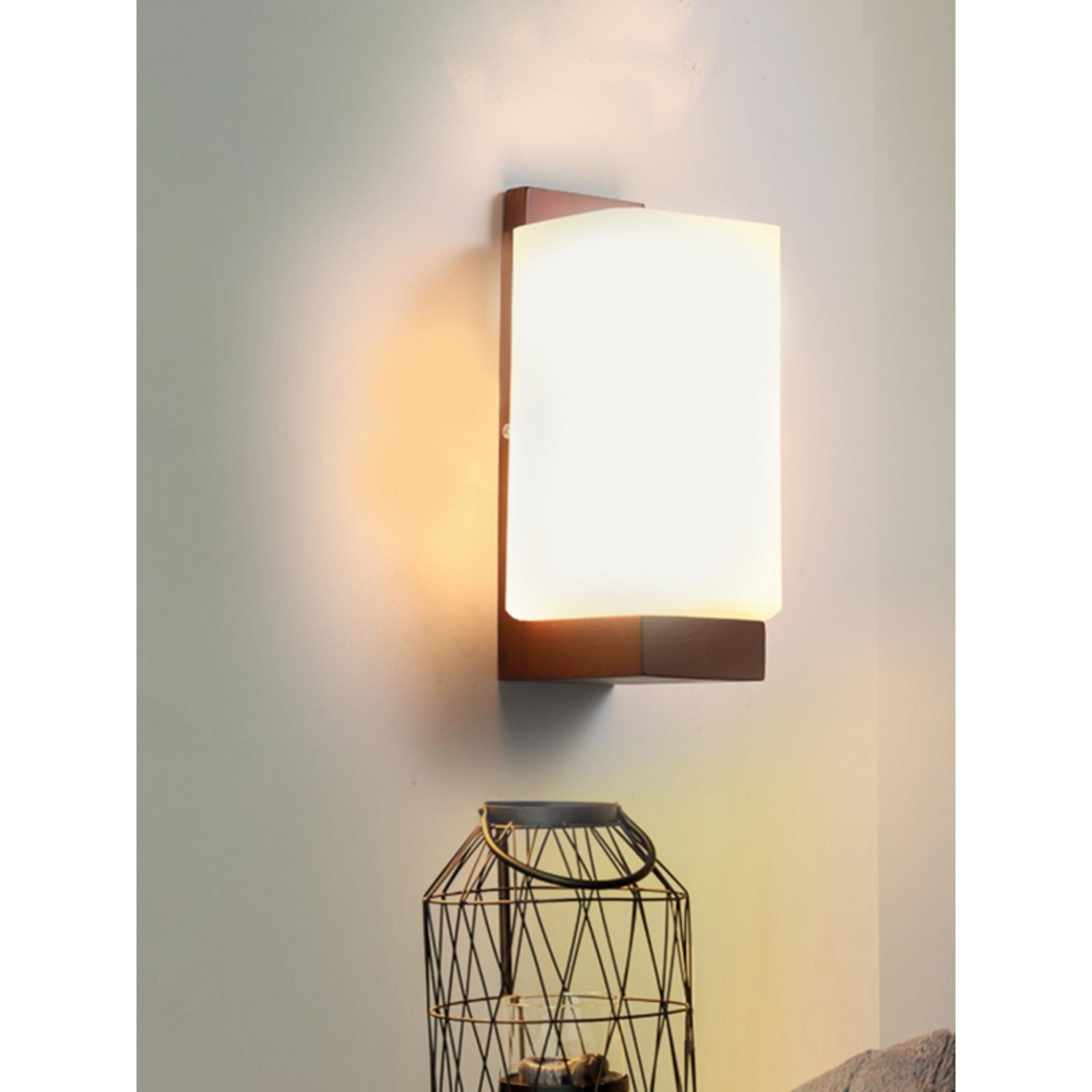 新中式卧室床头壁灯胡桃木色实木客厅背景墙温馨过道楼梯墙壁灯具