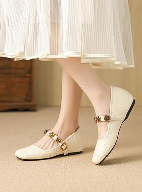 D338-10惠莉雅法式配裙子圆头玛丽珍鞋女2025年春季新款金属单鞋