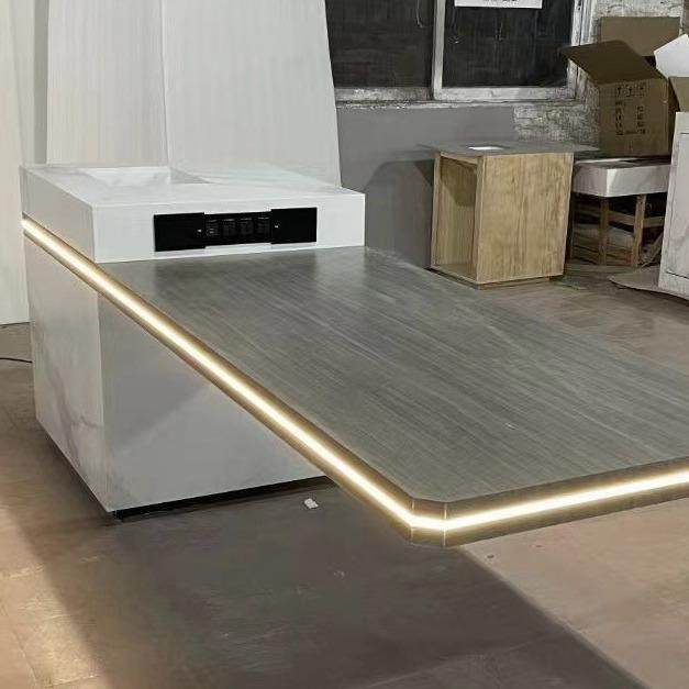 悬空多功能伸缩岩板岛台餐桌一体成品开放式厨房吧台餐桌岛台